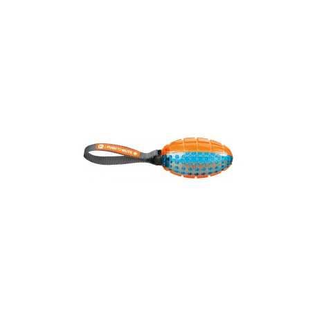 PIŁKA RUGBY NA SZNURKU 12cm/27cm ORANGE/BLUE, Z WYCISZENIEM DŹWIĘKU