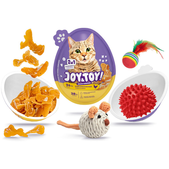 Joy&Toy Cat Jajko Niespodzianka o smaku Kurczaka i  Zabawka 2w1 Dla Kota 