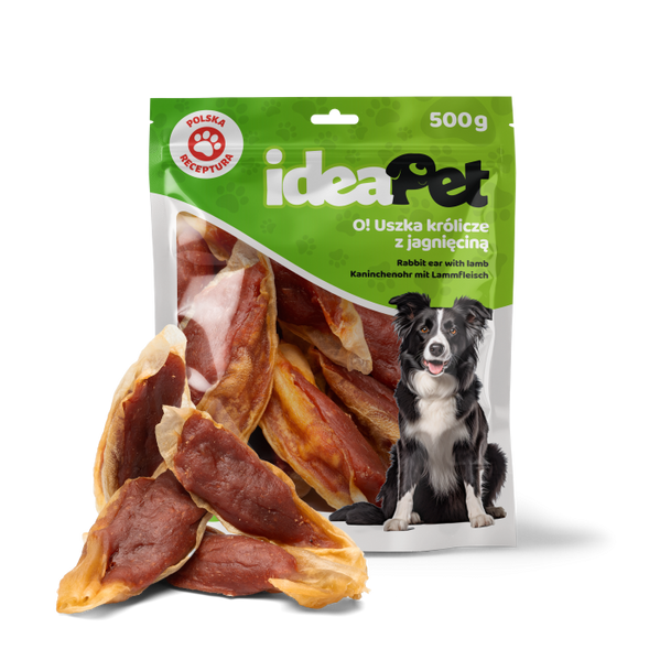 IDEAPET 500g USZKA KRÓLICZE Z JAGNIĘCINĄ