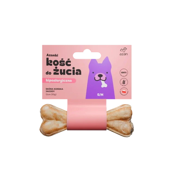 Kość do żucia dla psa S/M 12cm skóra końska z jagodami Azanki