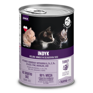 Pet Republic Junior Indyk , krojone kawałki w delikatnym sosie, 400g.