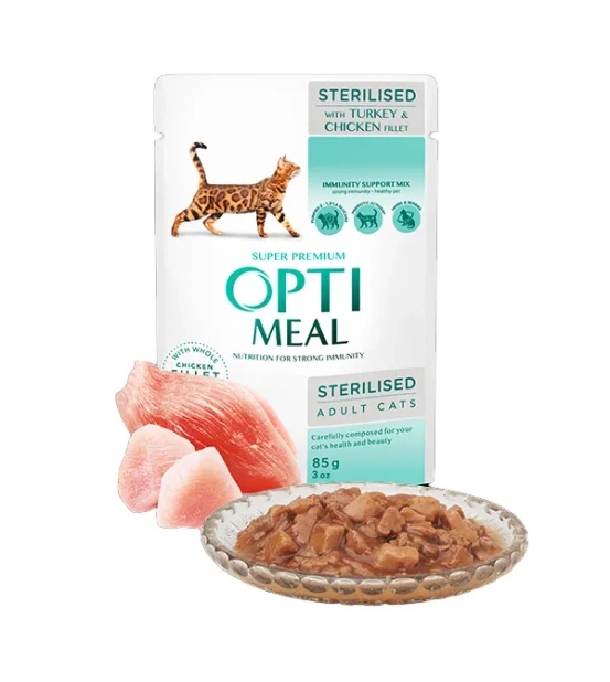 Optimeal Sterilised Kot Indyk i filet z kurczaka w sosie 85g 