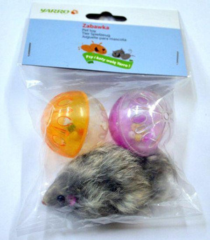 Yarro Mysz futrzana i 2 plastkiowe grzechoczące piłeczkI