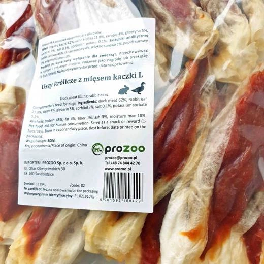 Prozoo Uszy królicza z mięsem kaczki 500g