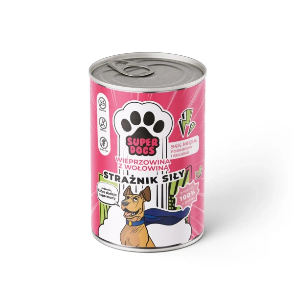 Uniszki  Karma mokra SUPERDOGS Strażnik Siły. Wieprzowina z wołowiną 400g