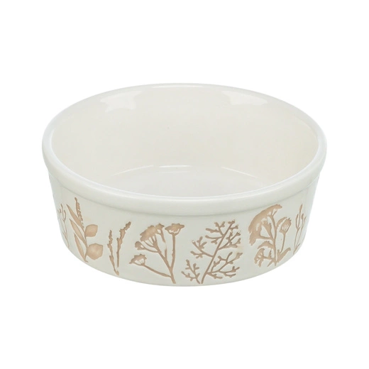 TrixieMiska, dla psa, ceramiczna, motyw roślinny, biała/taupe, 0,7 l/16 cm
