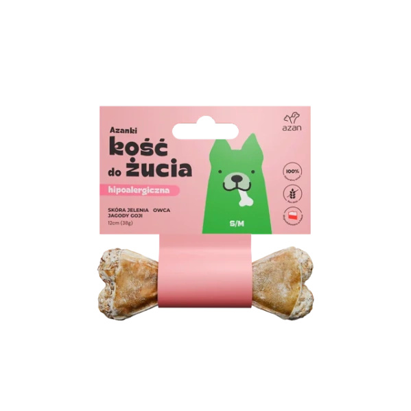 Kość do żucia dla psa S/M 12cm skóra jelenia, owca, jagody goi Azanki