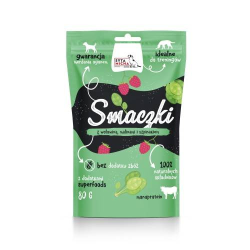 Syta Micha Smaczki dla psa z wołowiną, malinami i szpinakiem 80g 