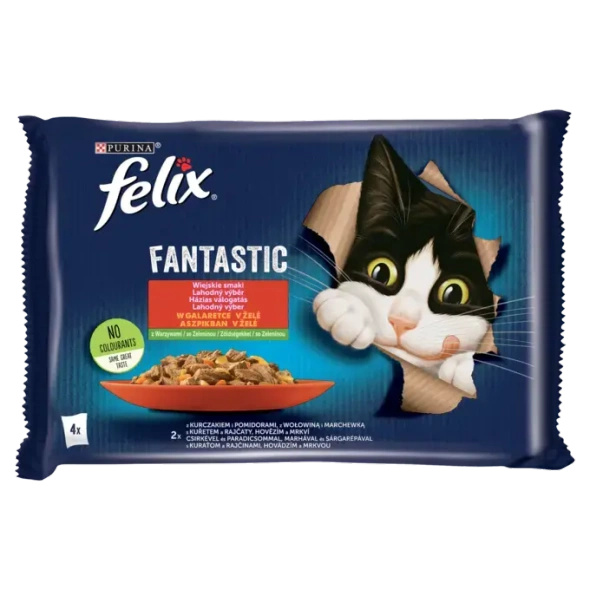 FELIX® Fantastic Wiejskie Smaki w galaretce z warzywami – kurczak i wołowina 4x85 g