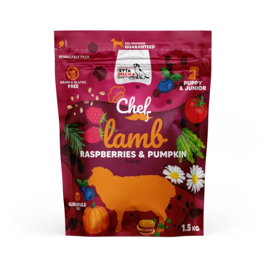 Syta Micha CHEF Puppy Jagnięcina, malina i dynia 1.5kg 