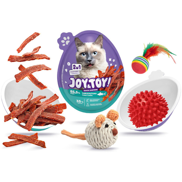Joy&Toy Cat Jajko Niespodzianka o smaku Tuńczyka i  Zabawka 2w1 Dla Kota 