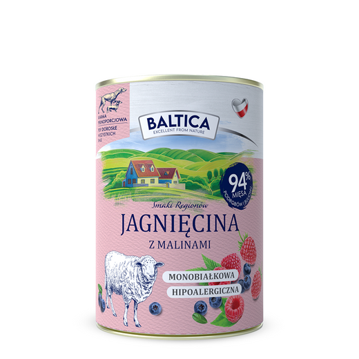 Mokra karma dla psa Baltica Jagnięcina z malinami 400g